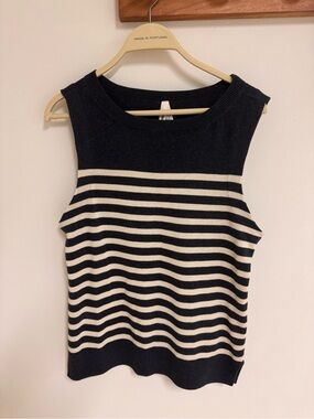 Pact Black & Cream Striped Sleeveless Knit Tank